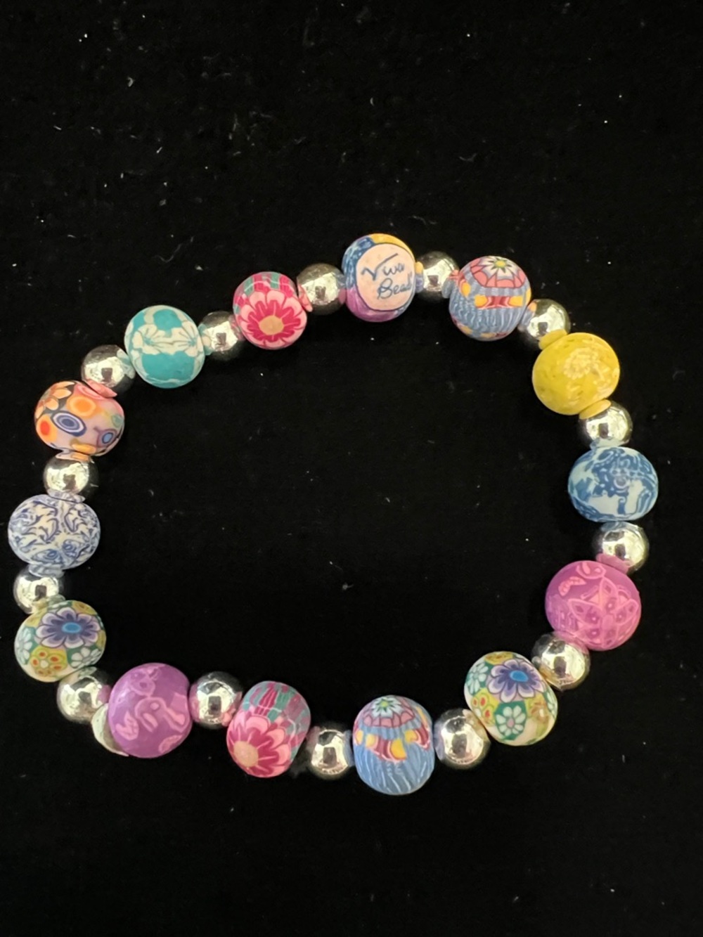 Handmade Multicolor Floral Bead Stretch Bracelet